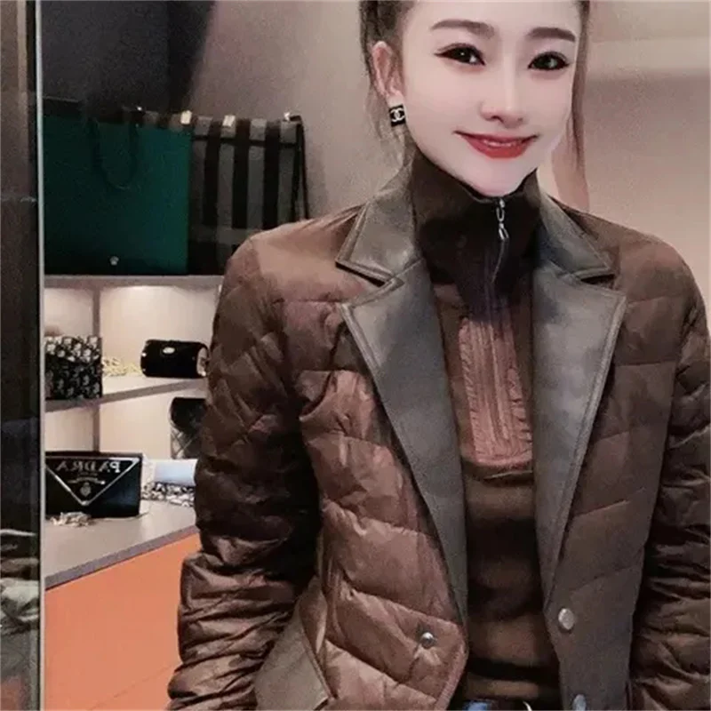 Winter light Cotton Jacket Women\'s Suit Collar Jacket Fashionable Slim Casual Versatile Cotton Jacket Warm Blazer Cardigan Trend