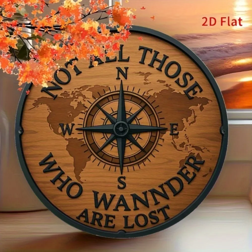 1pc Large Vintage 2D Flat Metal Wall Decor Not All Who Wander Are Lost Nautical Style Bar Restaurant Ornament