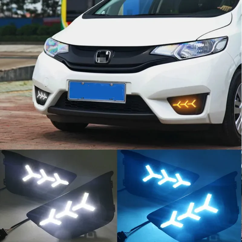 LED DRL Daytime Running Light for Honda Jazz Fit 2014 2015 2016  12V Waterproof Fog Lamp with Turn Yellow Signal