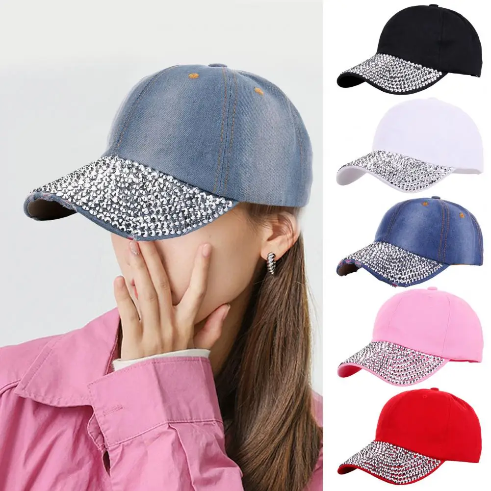 High Baseball Cap Stylish Women's Baseball Cap with Sparkling Rhinestones Wide Brim for Uv Protection Outdoor for Fashionable