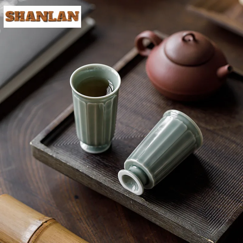 

2pc/lot Yue Kiln Celadon High Foot Teacup Retro Tea Bowl Single Cups Tea-tasting Smelling Cup Jianzhan Master Cups Teaset 55ml