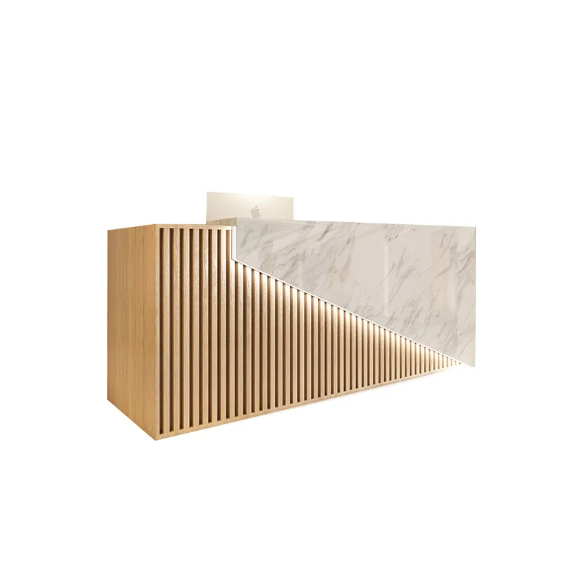 

High End Newest Modern Led Light Reception Desk Wood Handmade Rectangular Modern Salon Reception Desks