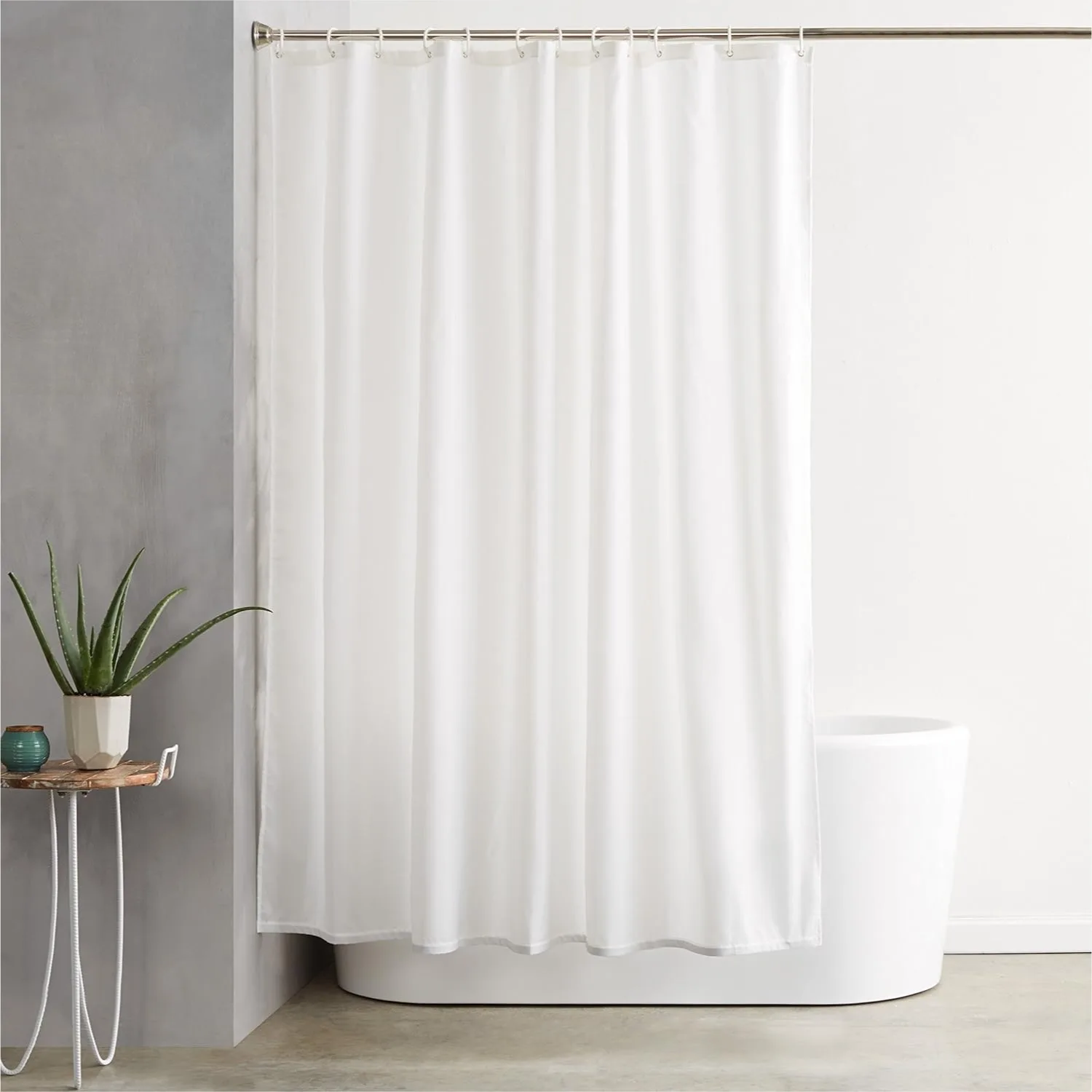 

Bathroom Shower Curtain Water Repellent Fabric with Weighted Hem and Hooks 72x72 White