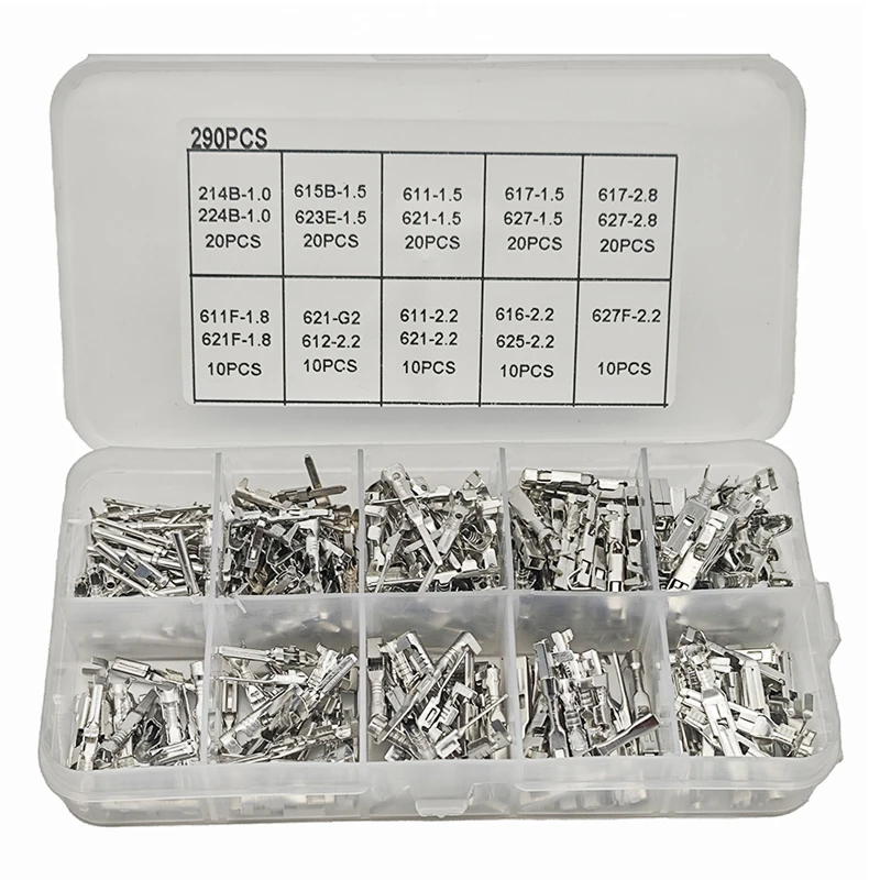 290pcs/box Flat Plugs Cable Lugs 1-3.5mm Crimp Terminal Cable Lugs-sortiment Connectors Cars Wire Connector Terminals