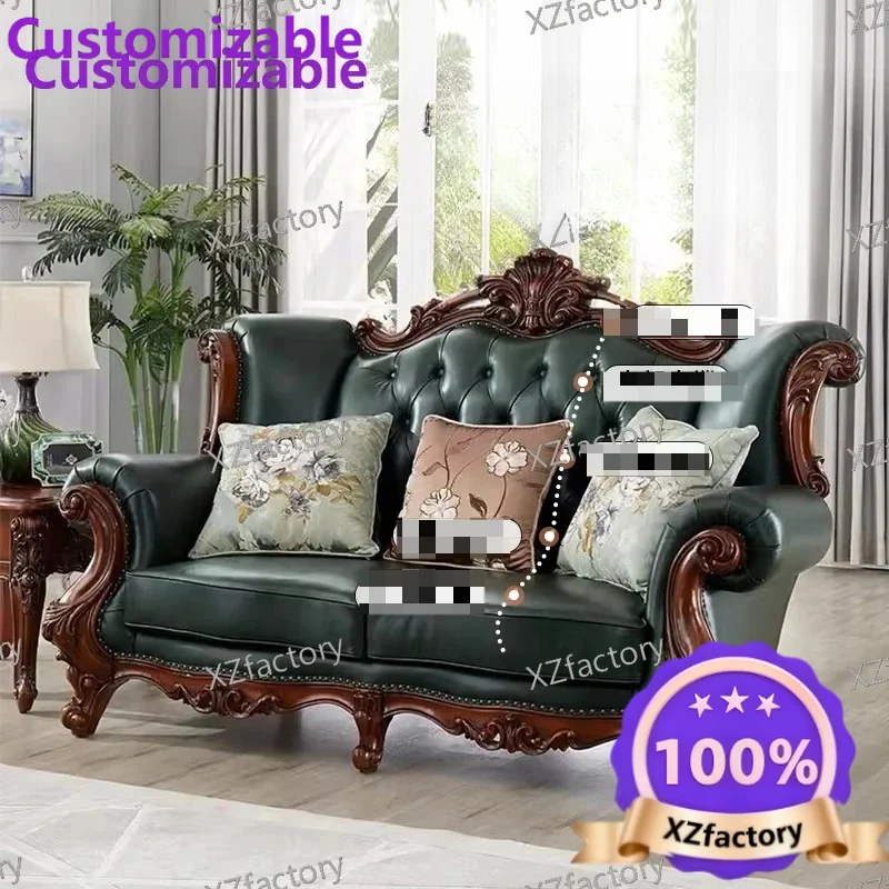 Factory Direct 2026 Top RatedAmerican leather sofa 123 combination living room solid wood retro style first layer cowhide large