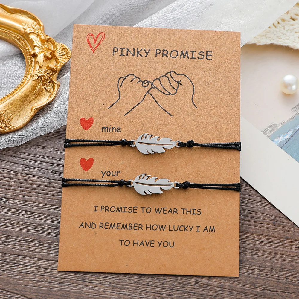 New Couple Bracelet Versatile And Simple Stainless Steel Hollow Leaf Wax Thread Woven Bracelet Gift Wholesale