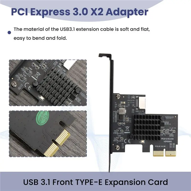 Ingenious-PCI-E 2X To USB3.1 A-Key Gen2 Front Type-E Expansion Card,10Gbps Type-E Internal 20-Pin Front Panel Connector Riser Ca