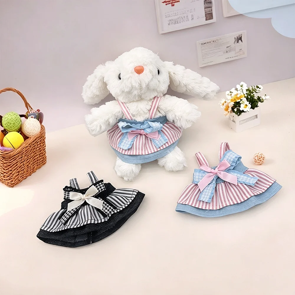 Striped Layer Suspender Doll Skirt With Bow Multicolor Plush Bunny Outfit Kawaii Stuffed Rabbit Doll Clothes Accessories Gift