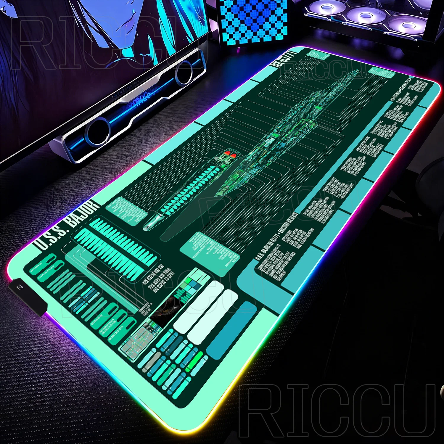 RGB XXL HD print Game Mouse Pad Star Trek Office PC Accessories Keyboard Starship Blueprint Gamer Computer Cabinet LED Desk Mat