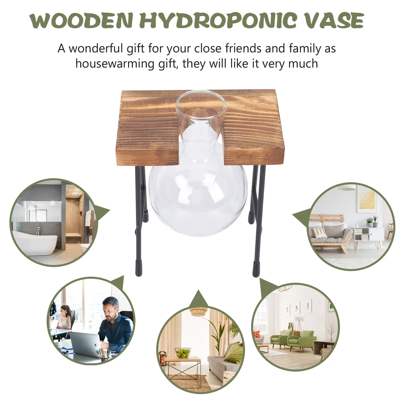 

Nordic Style Wooden Hydroponic Flower Vase Glass Container Table Decoration Desktop Planter Fresh Flower Pot Home Decor