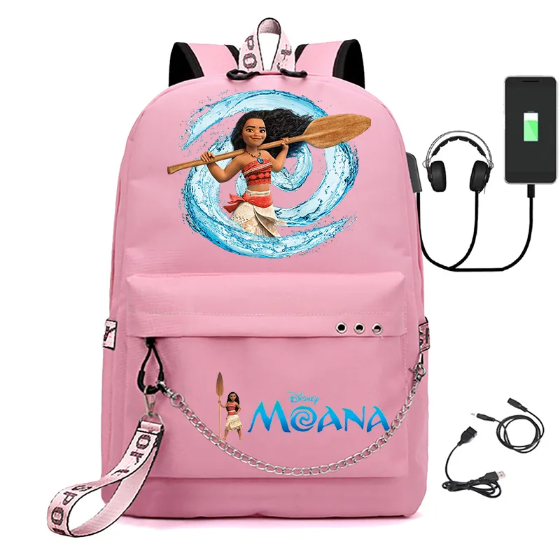 Princess Moana new boys and girls starry sky solid color backpack USB Laptop Teens School Bags