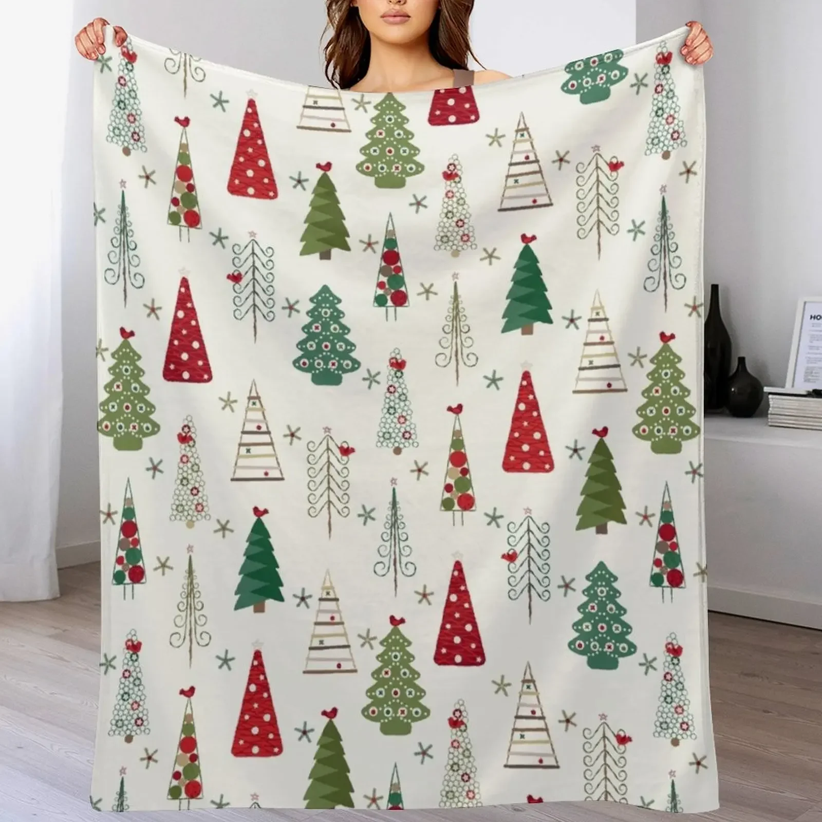 

Swedish Minimalist Christmas Trees Pattern - Classic Red and Green Throw Blanket For Sofa Thin Warm Summer Soft Blankets