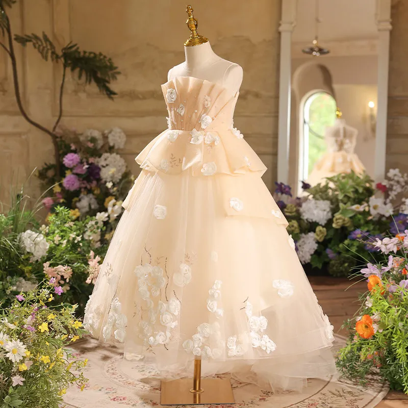 Custom Evening Gown Tailed Dr Children's Host Flower Girl Girl Piano Performance Outfit High End Kids Ceremonyفساتين بن