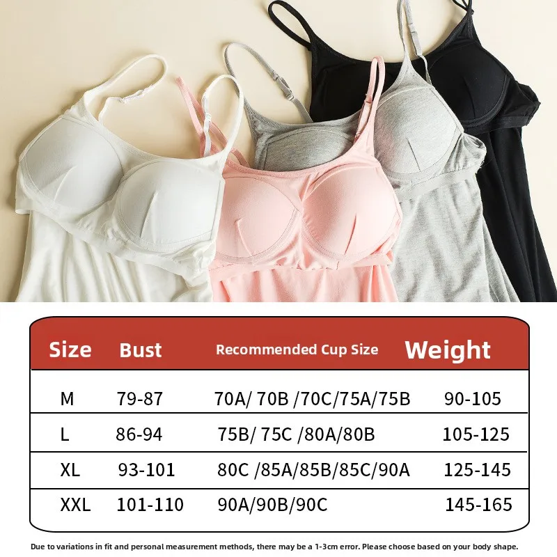 Women's Vest Nightgown with Chest Pad No Steel Ring Thin Home Clothes Autumn Outdoor Wear Integrated Cup Light Sleepwear