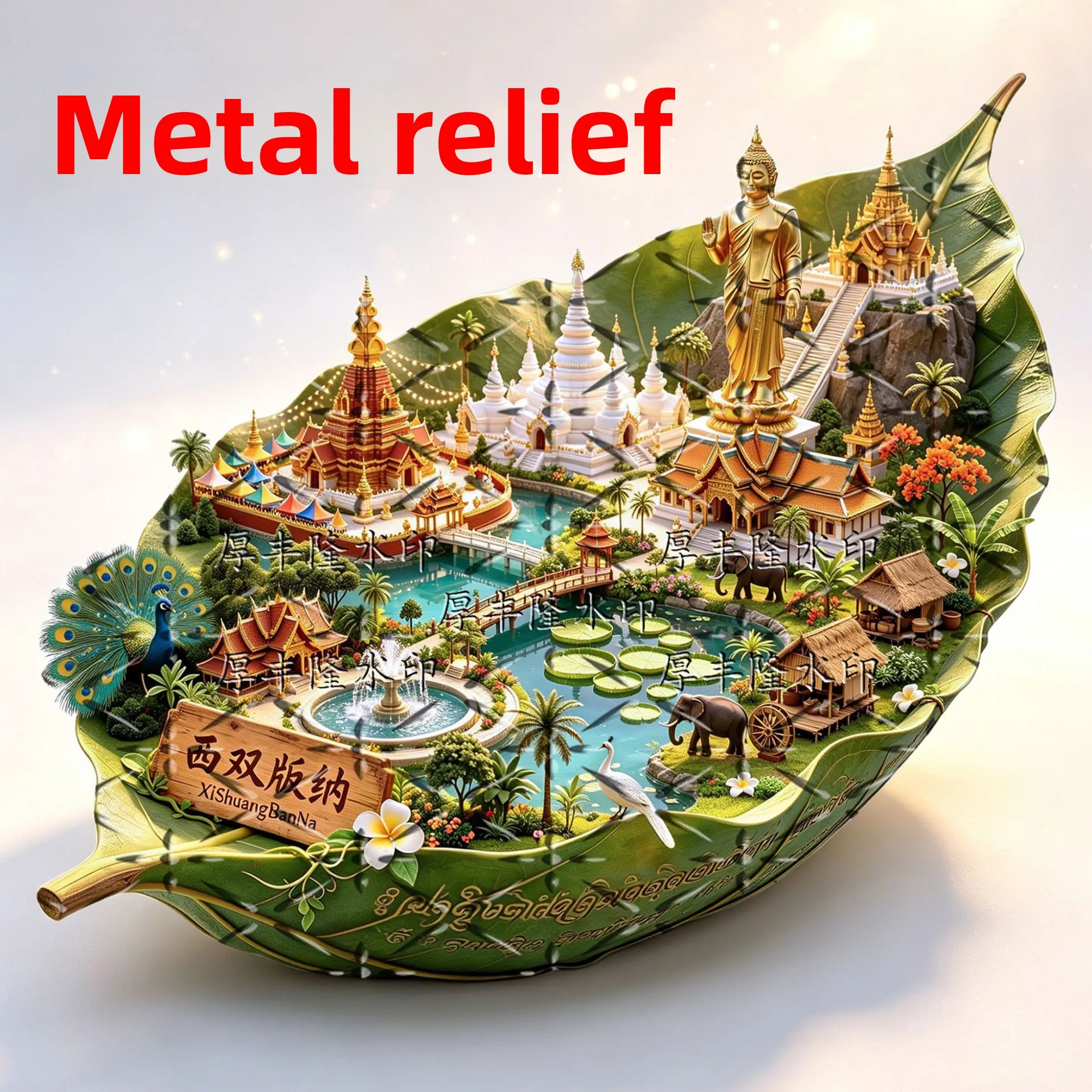 Xishuangbanna Leaf Vein Metal Fridge Magnet Yunnan Dai Thai Style Travel Souvenir Magnetic Sticker