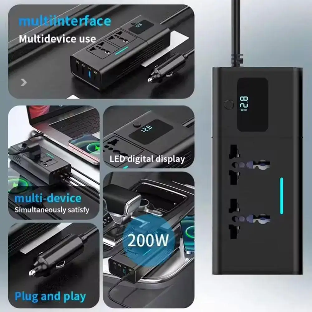 سيارة 220 فولت العاكس 12 إلى 220 الجهد محول طاقة 200 واط ل 12 فولت المركبات ولاعة السجائر محول الطاقة مقبس عالمي T6P1 #5