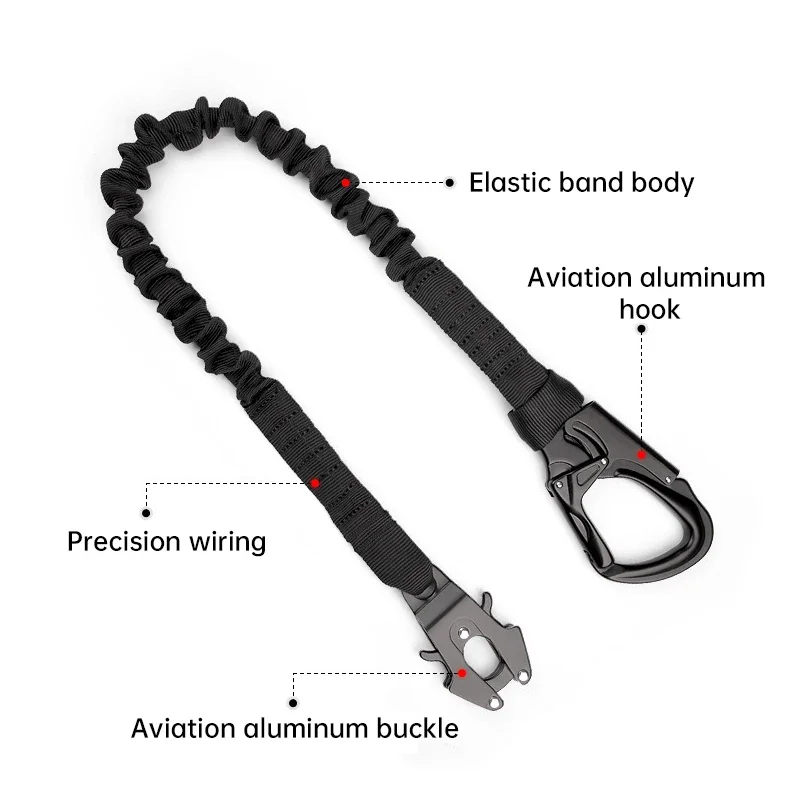 Tactical lanyard elastic safety belt fast elastic safety rope climbing buckle hanging safety rope double-headed hanging buckle