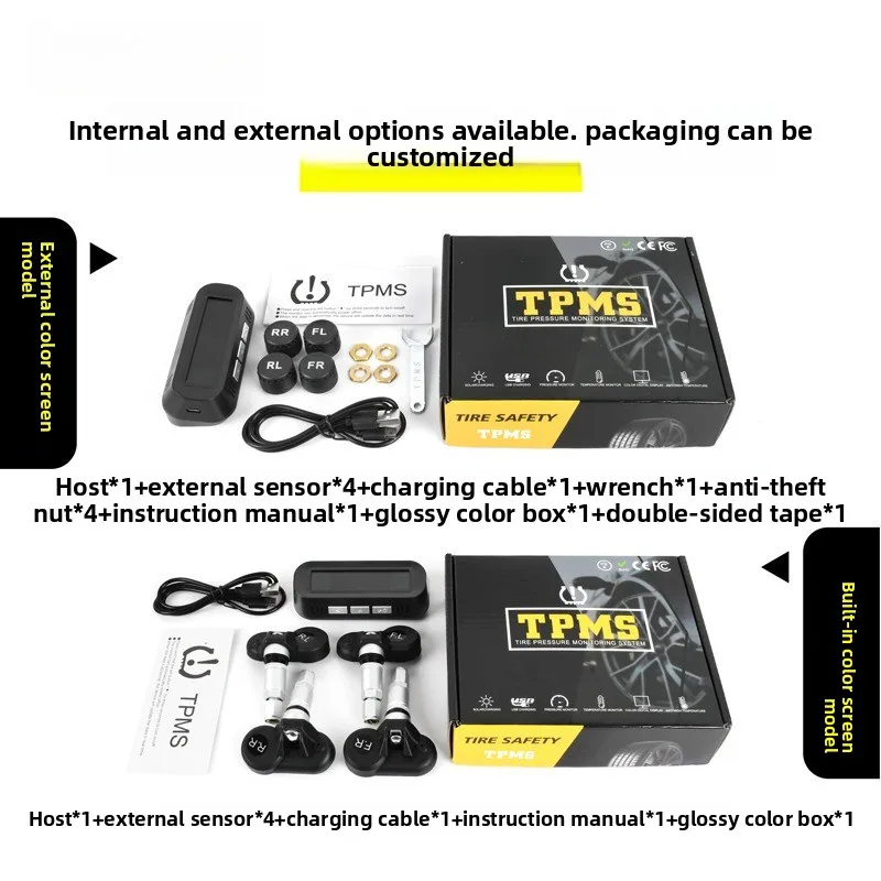 Solar Power External Sensor 2025 Auto Security Alarm Tyre Pressure Car TPMS Tyre Pressure Monitoring System Digital LCD Display