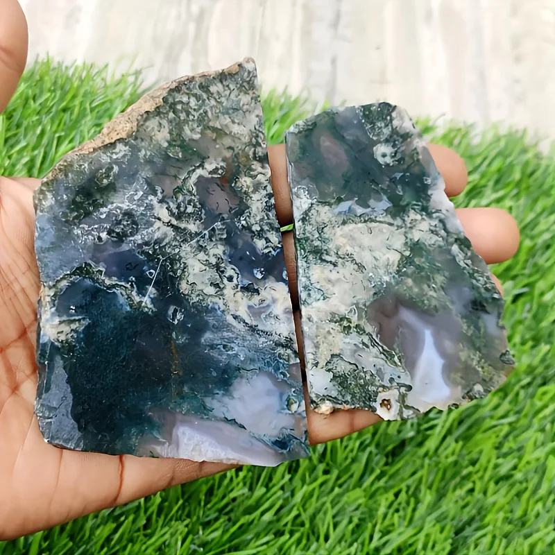 Natural Moss Agate Stone Slice, Moss Agate Crystal Slab,Moss Agate Green Jasper,Raw Jasper Crystal Green Rough,Agate Gemstone,