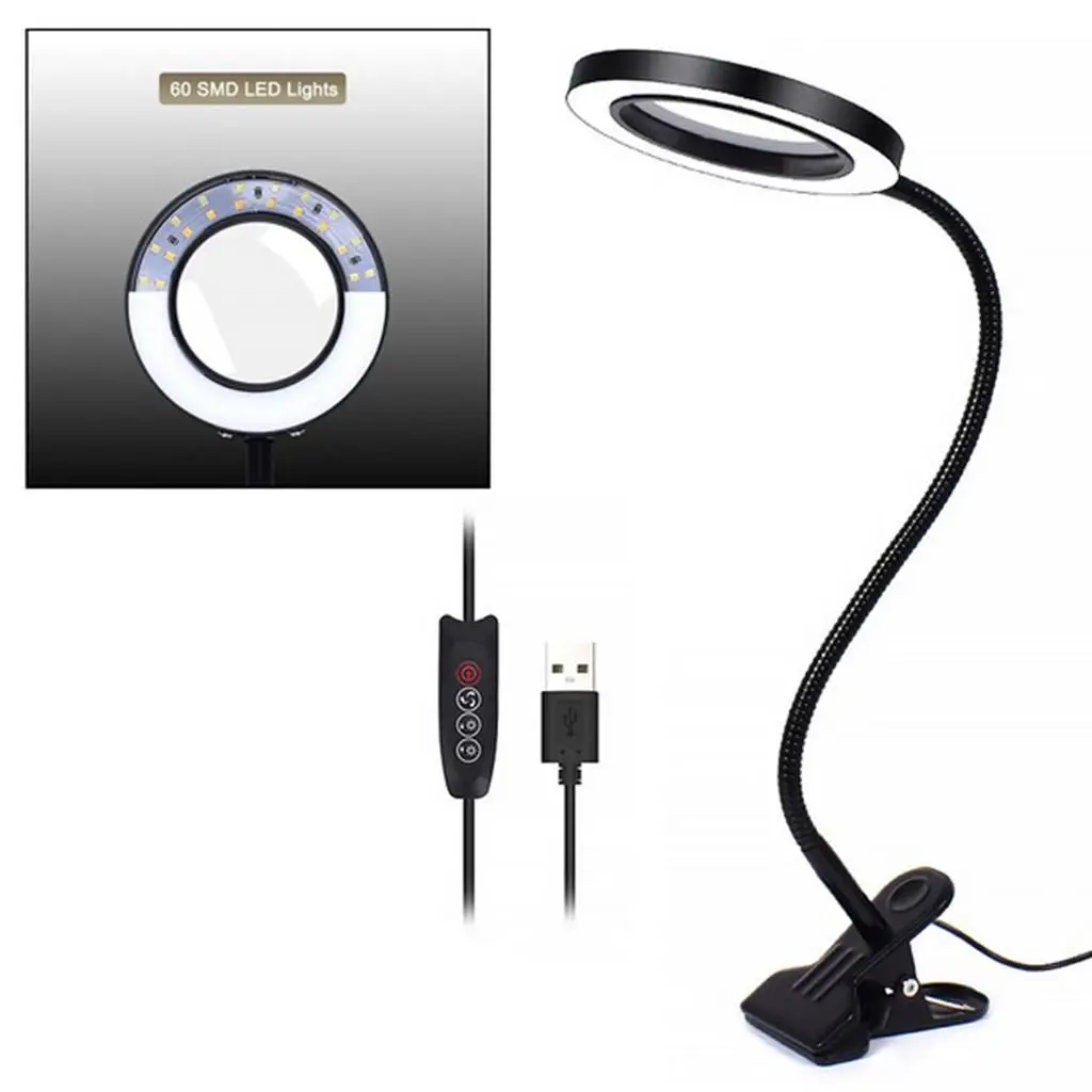 Third Helping Hand Soldering Tool 3X Magnifying Glass USB LED Lamp Desk Clamp
