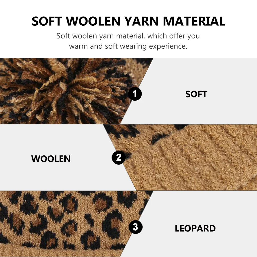 

1Pcs Leopard Pattern Knitted Winter Hat Thickened Warm Woolen Yarn Warm Knitted Beanie Cap for Cold Weather Woolen Yarn Hat