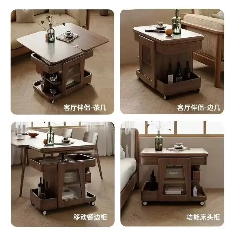 Chariot mobile en bois massif, table basse élévatrice pour petit appartement, canapé de salon pliant multifonction