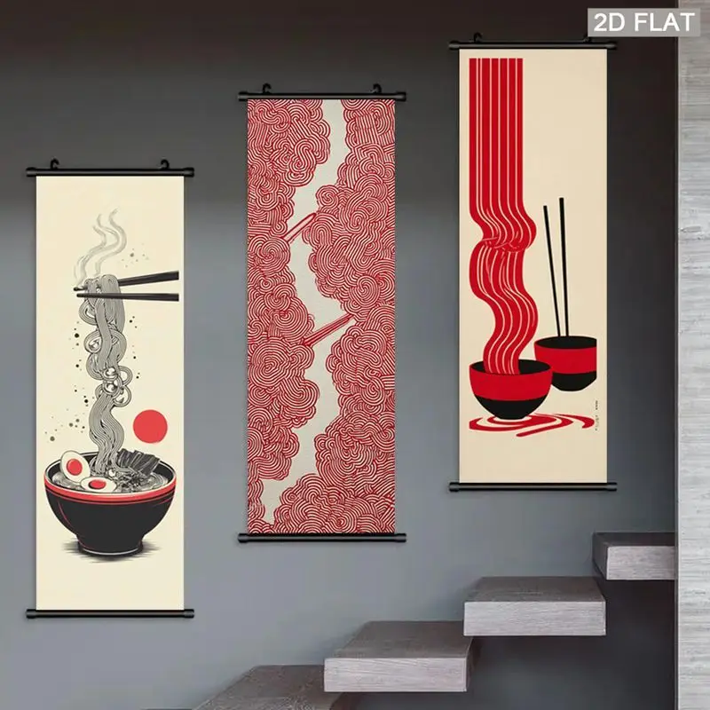 VIKAMA Japanese Cloud Pattern Hanging Scroll Tapestry Red Zen Oriental Poster Hanger Art for Living Space Bedroom Asian Decor