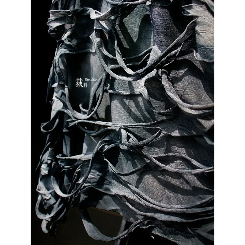 Gray, black, gray, tie-dye, old, tattered, three-dimensional texture, literary and artistic vintage cotton-Han clothing cloth