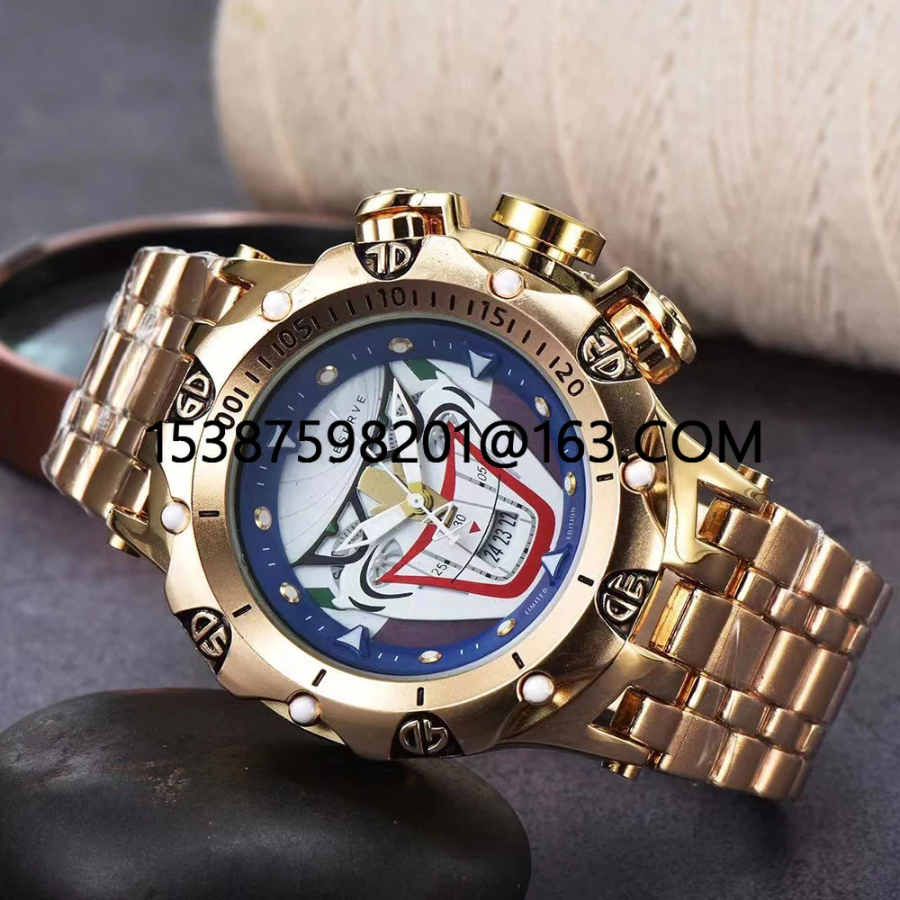 Fashionable and personalized magician men's quartz watch with large dial, multifunctional alloy strap, waterproof for daily use