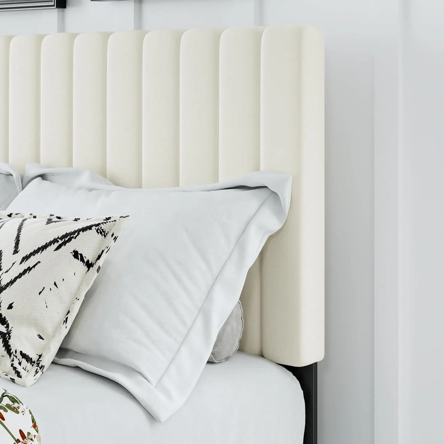 Queen Size Bed Frame, Velvet Upholstered Platform Bed with Adjustable Tufted Headboard, Sturdy Frame and Slats, Noiseless, No Bo - view 4