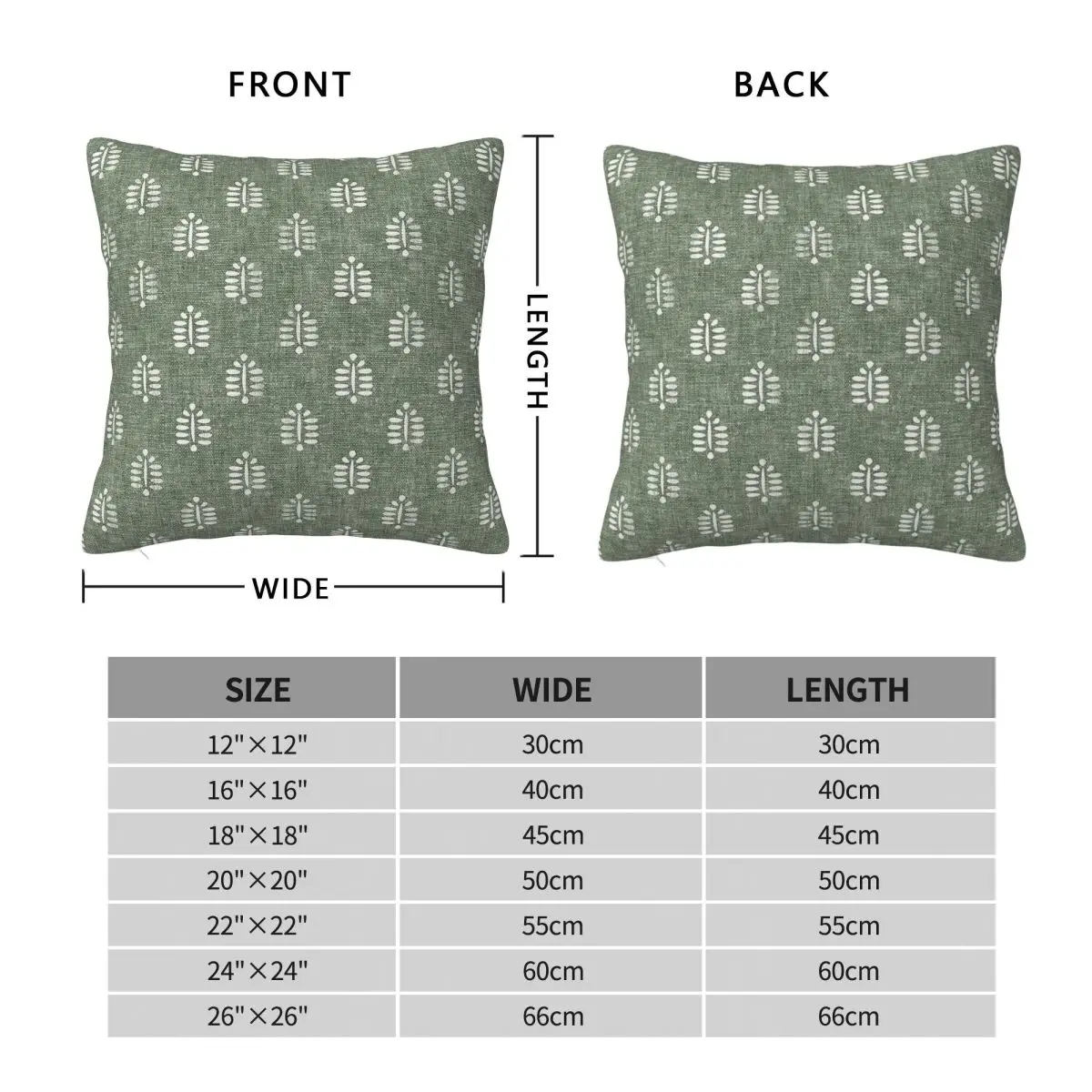 Block Fern On Sage Square Pillowcase Polyester Linen Velvet Pattern Zip Decor Sofa Cushion Cover