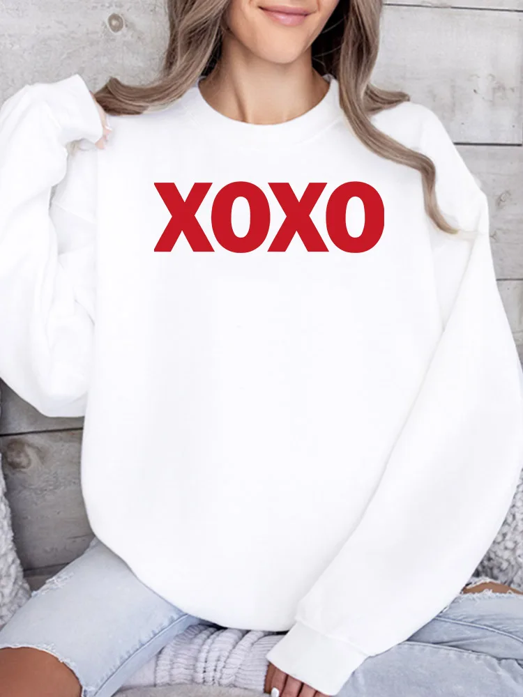 

Женская толстовка с принтом Red Xoxo, повседневный пуловер с длинными рукавами, свободный крой, уличная одежда для осени и зимы