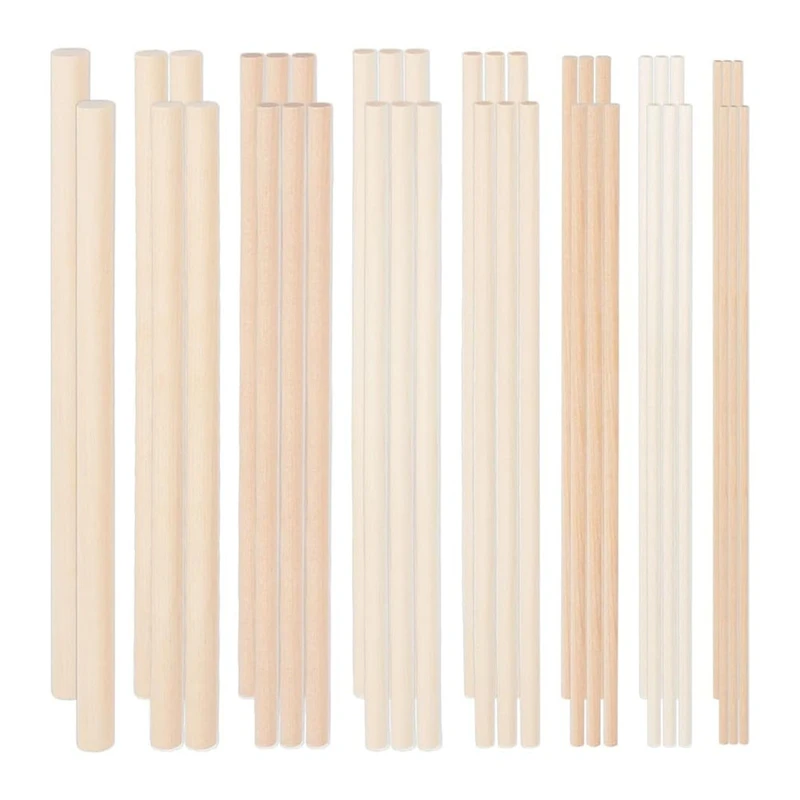 42Pieces Wooden Dowels Various Sizes Round Dowel Rods Beech Wood Sticks Kit Unfinished Wooden Hardwood Sticks DIY Crafts