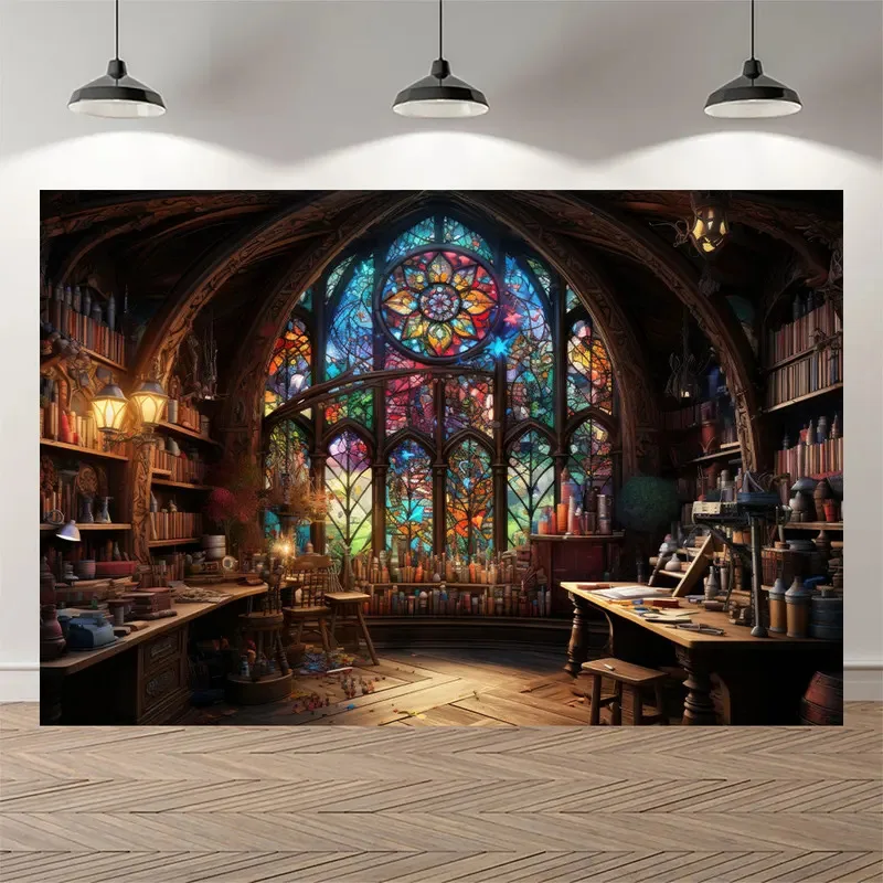 VIKAMA Vintage Gotischer Bibliotheks-Wandteppich Europäischer Klassischer Studierzimmer-Wandbehang für Schlafzimmer Wohnzimmer Dekoration Ästhetische Retro-Bücher