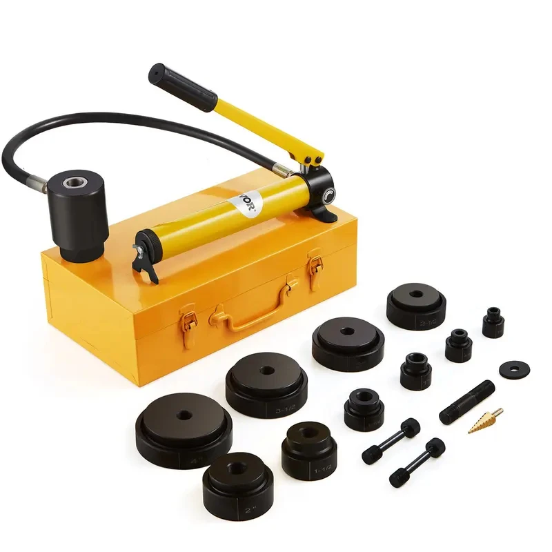 15 Ton Hydraulic Knockout Punch Set, 10-Piece Metal Conduit Hole Cutter, 1/2