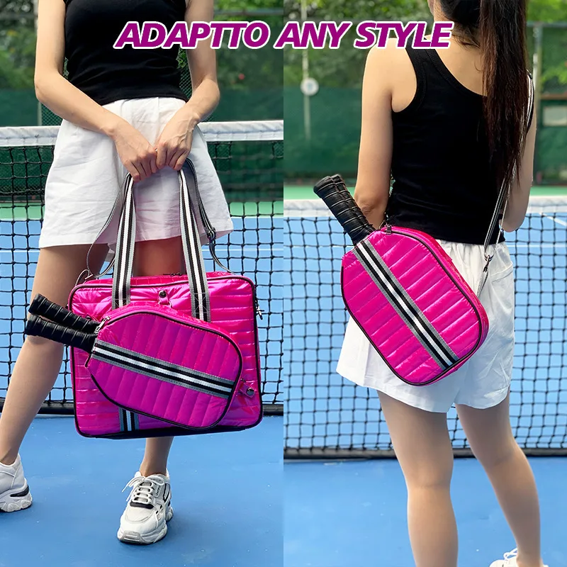 Neoprene Pickleball Bag Waterproof for Women Quilted Puffer Pickleball Paddle Racquet Bag Large Pickleball Racket Sling Outdoor