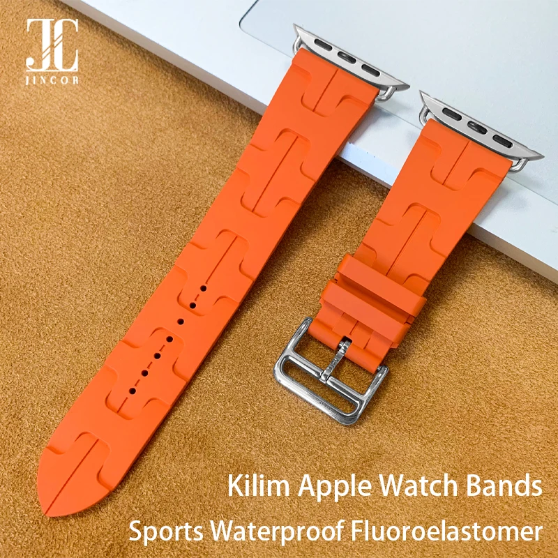 JINCOR Kilim Strap For Apple Watch Ultra 2 Band Series 10 9 8 7 6 Pin Buckle Iwatch 40MM 44MM 45mm 49MM Fluoroelastomer Strap