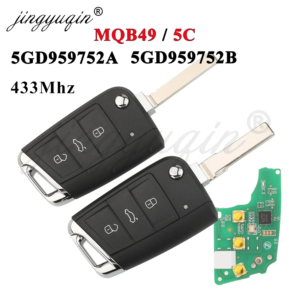 

jingyuqin MQB49 5C Chip Flip Remote Key 433MHz for VW Golf Polo Tiguan Touran MK7 Volkswagen Skoda Seat 5GD959752A 5GD959752B
