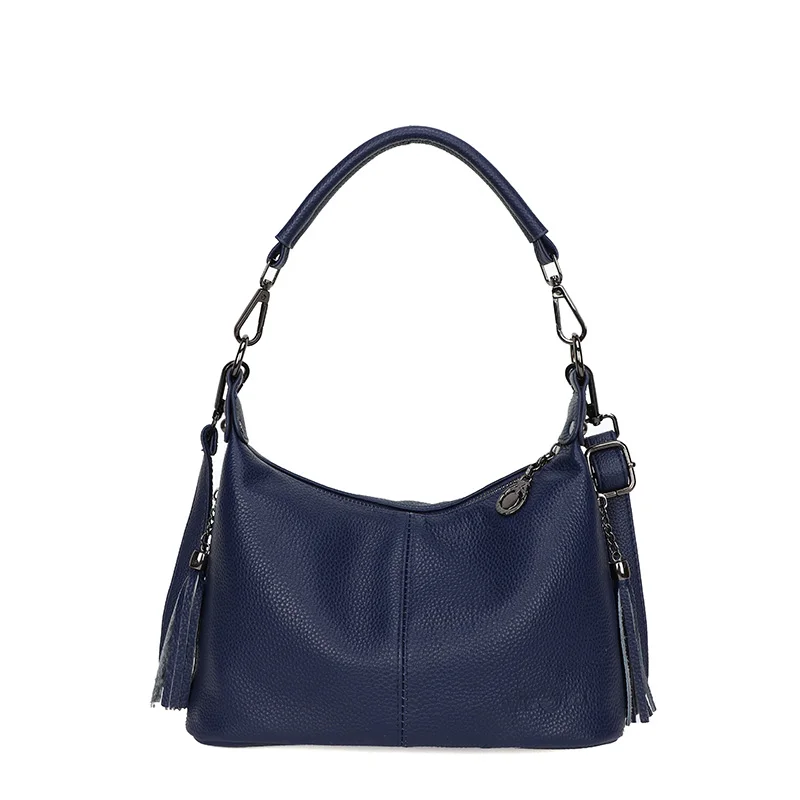 Sac à main de luxe en cuir de vache pour femmes, bandoulière à pompon, couleur unie, nouvelle collection 100%