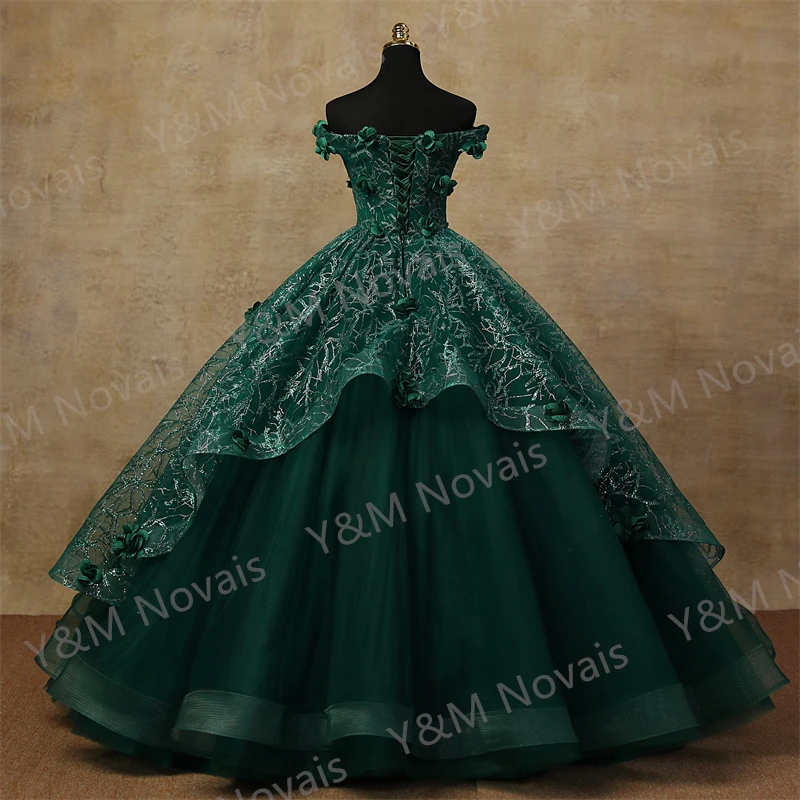 3D Flowers More Color Glittering Luxury Appliques Quinceanera Dresses Off Shoulder Birthday Party Ball Gown Vestidos de 15 años