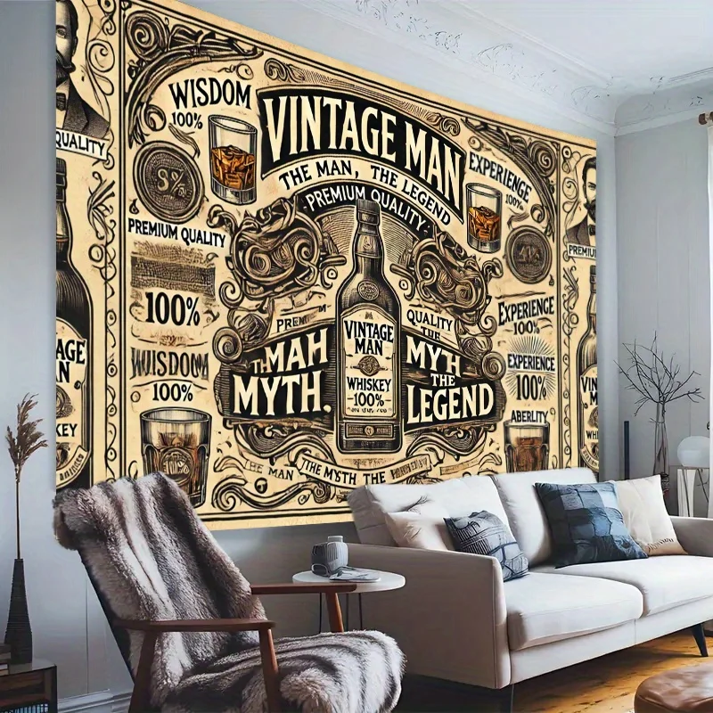 Vintage Whiskey Label Tapestry Retro Bar Decor Classic Alcohol Art Old Fashioned Bottle Print For Man Cave Pub Room Masculine