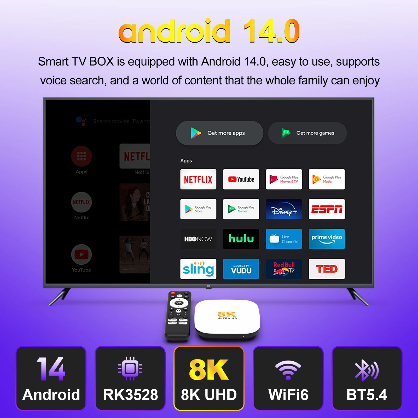 H96 MAX RK3528 TV box Android 14.0 Smart TV BOX Rockchip RK3528 WIFI6 8K HD 100M BT5.4 4GB 128GB Google Voice Assist