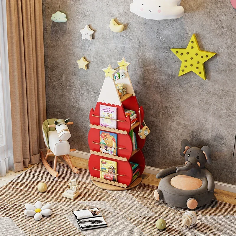 Christmas tree rotating bookshelf solid wood children's picture book rack student storage baby bookcase shelf reading rack