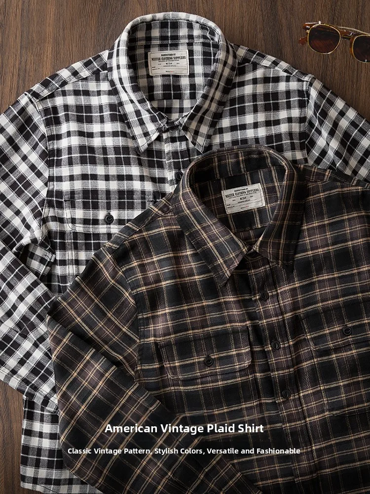 Thickened Long Sleeve American Style Men's Shirt Casual Spring Autumn Plaid Pattern Outdoor Fashion Urban Youth Polyester Blend