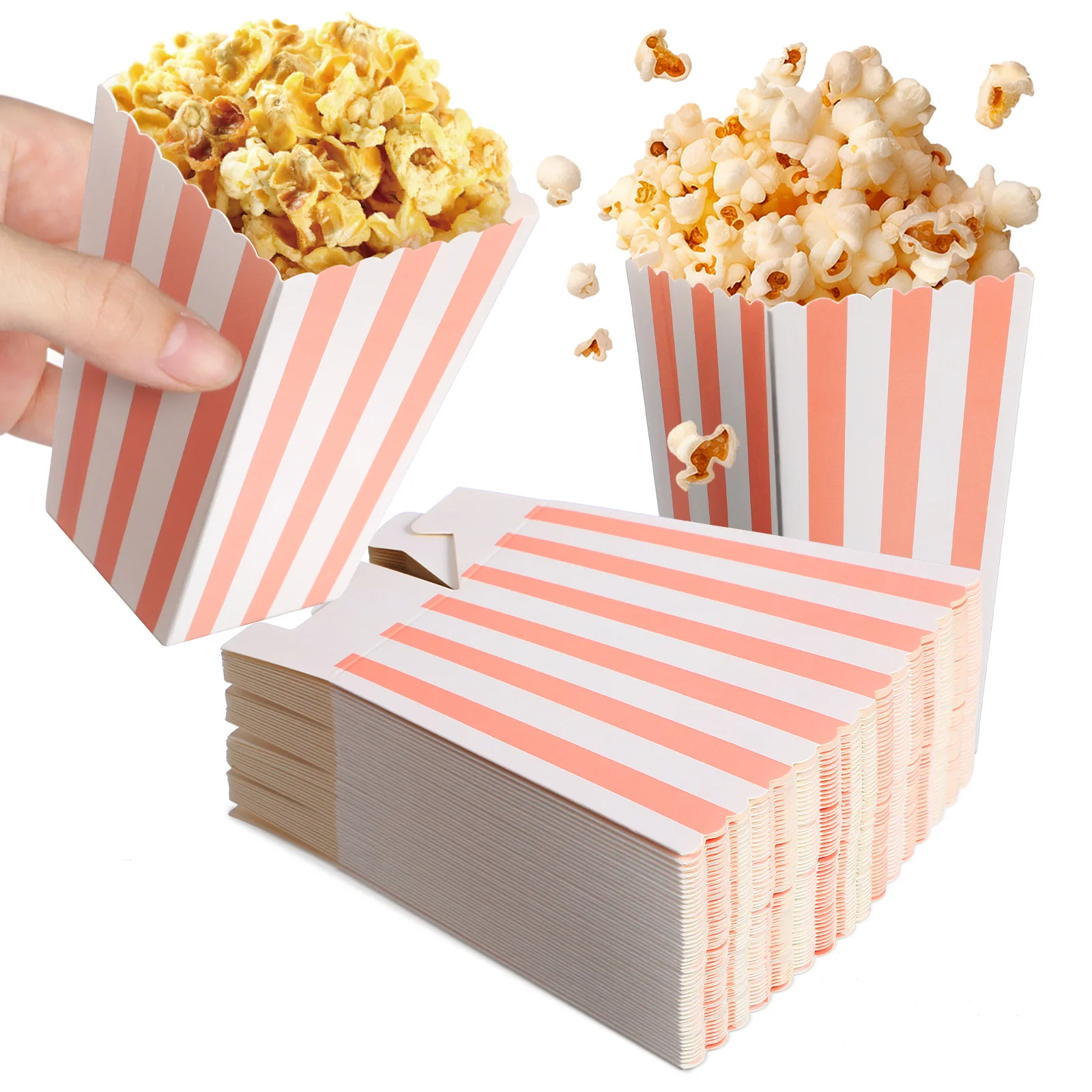 

48 Pcs Popcorn Box Popcicles Bags Cup Paper Food Cups Buckets Containers Holders Striped Boxes Movie Night