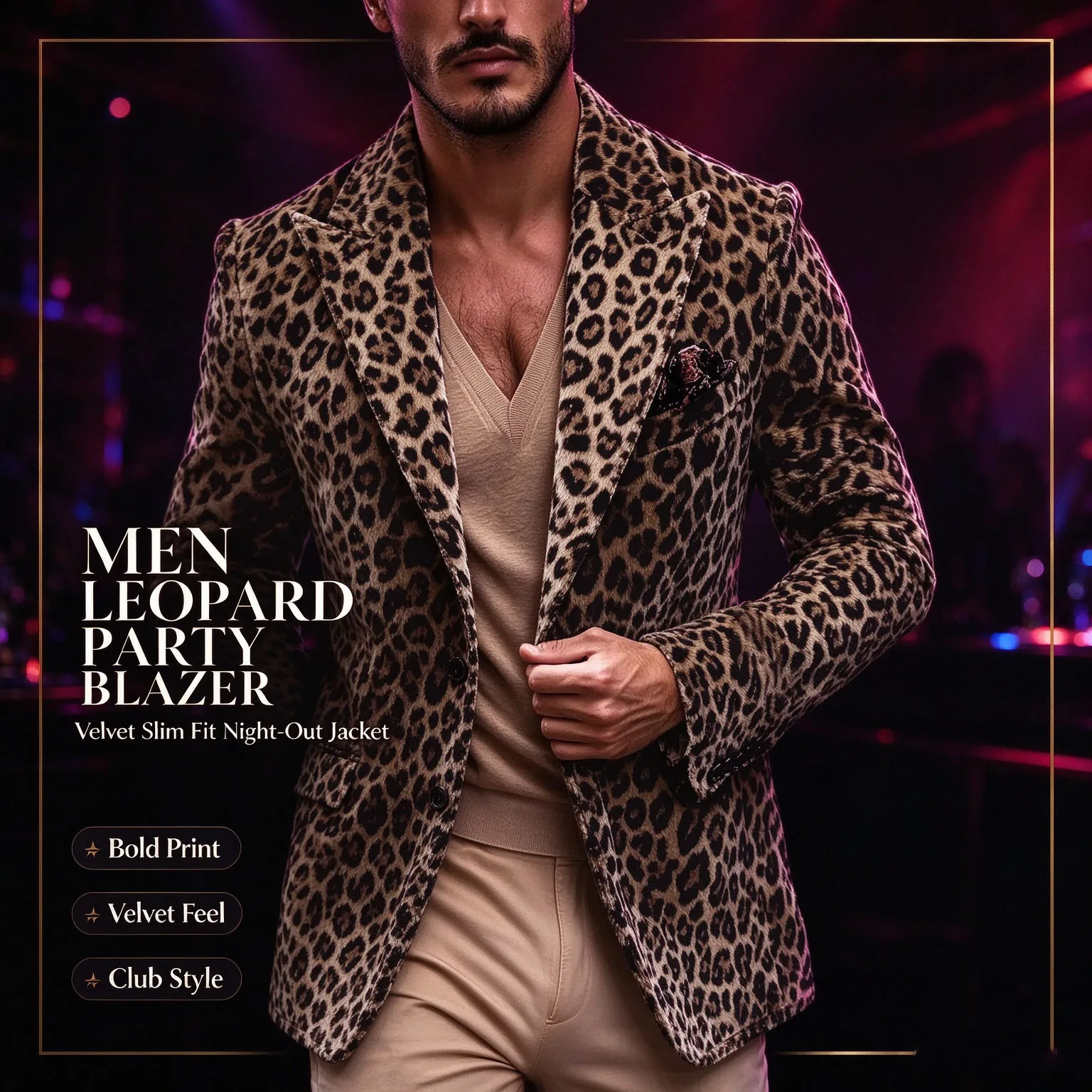 New Men's Suit Jacket Leopard Print Velvet Single Breasted Slim Men's Suit Coat Casual Party Wild And Trendy Handsome Blazers