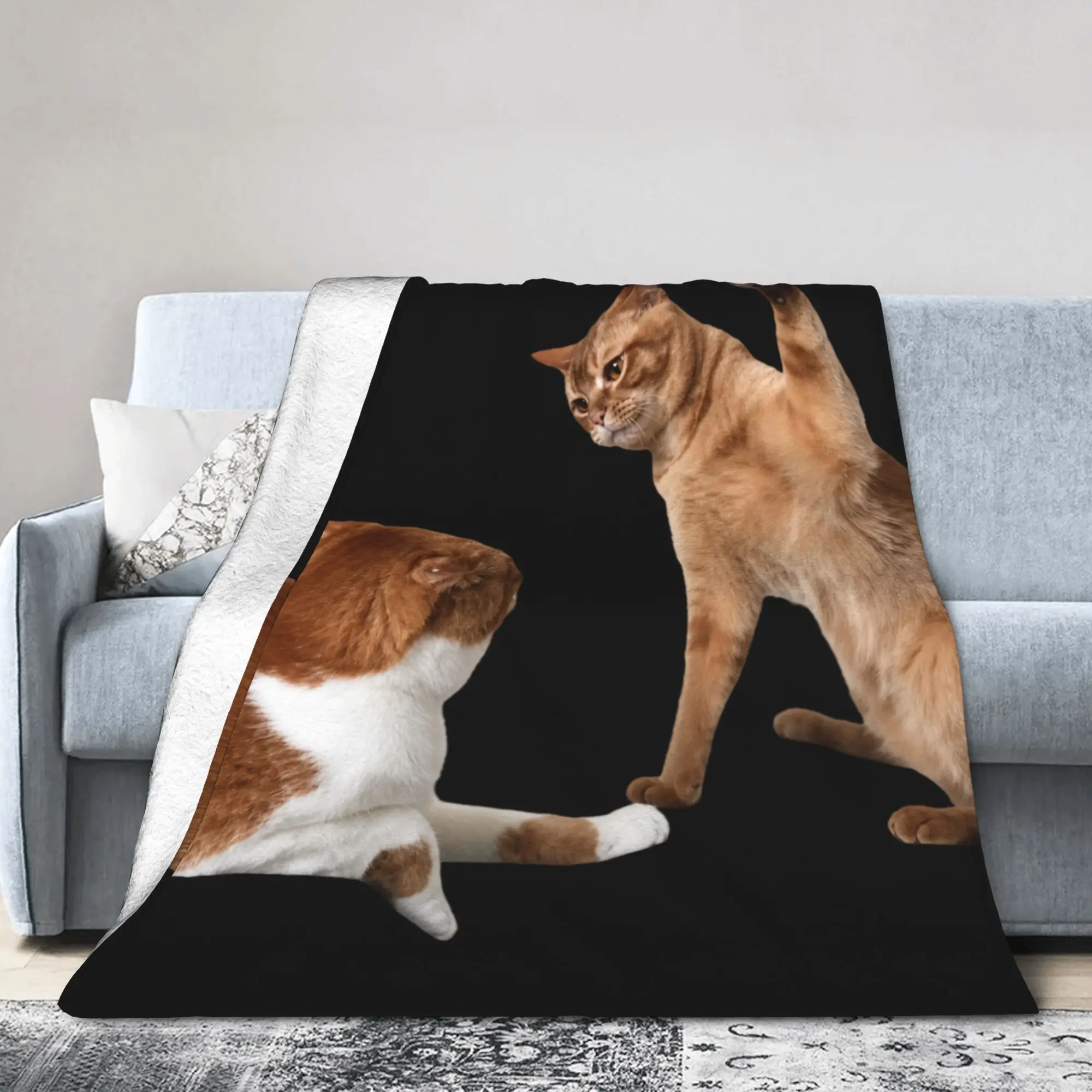 Slapping Rapid‑Fire Slap Cats Macarena Cat Fight Meme Blanket Fleece Spring/Autumn Warm Throw Blanket for Bed Bedroom Rug Piece