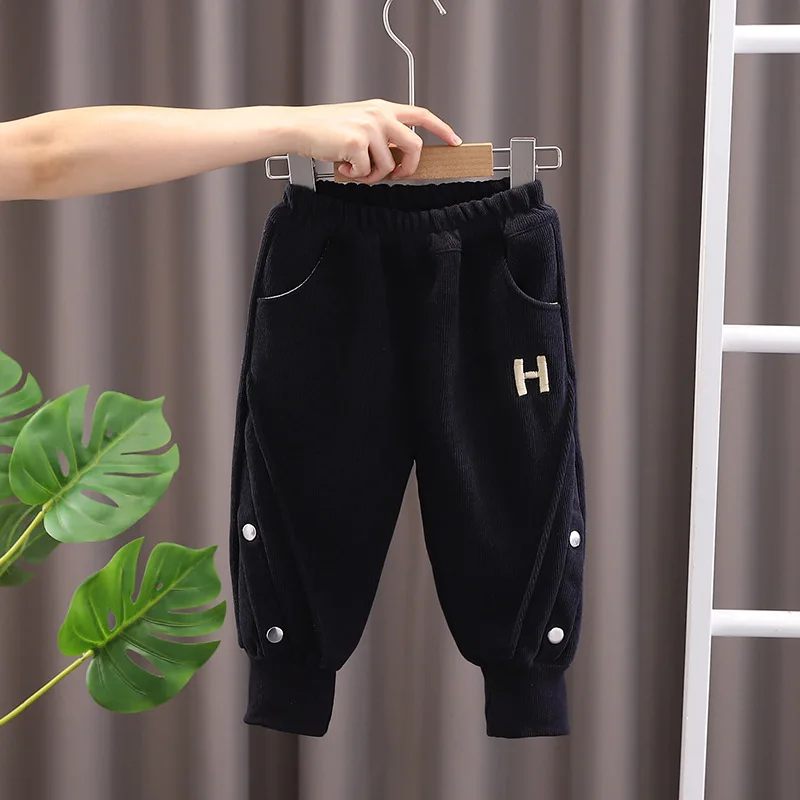 Boys' sports pants 2024 winter new style children's casual leg binding pants, children's baby fashion sweatpants  with Pocket