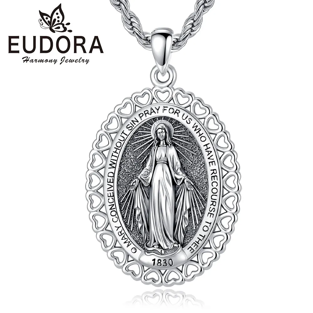 Eudora Copper Virgin Mary Necklace Our Lady of Guadalupe Sacred Heart Cross Pendant Religious Jewelry Fine Gift for Woman Men