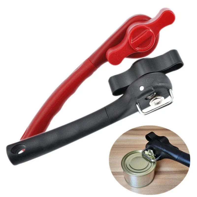 1pc Plastic Professional Kitchen Tool Safety Hand-actuated Can Opener Side Cut Easy Grip Manual Opener Knife for Cans Lid